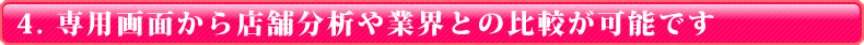 専用画面から店舗分析や業界との比較が可能です