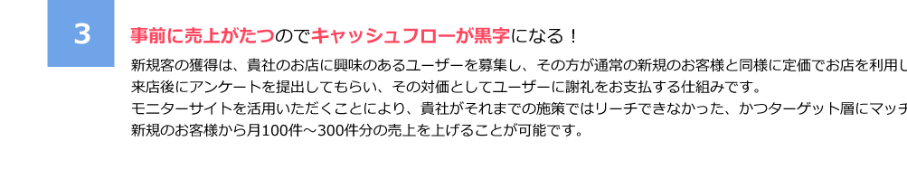 3.事前に売上がたつのでキャッシュフローが黒字になる！